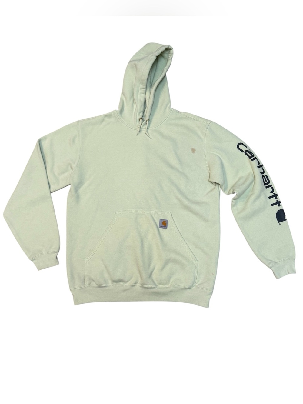 Carhartt Men’s Lime Yellow Green Loose Fit Hoodie Sweatshirt Stained Workwear L